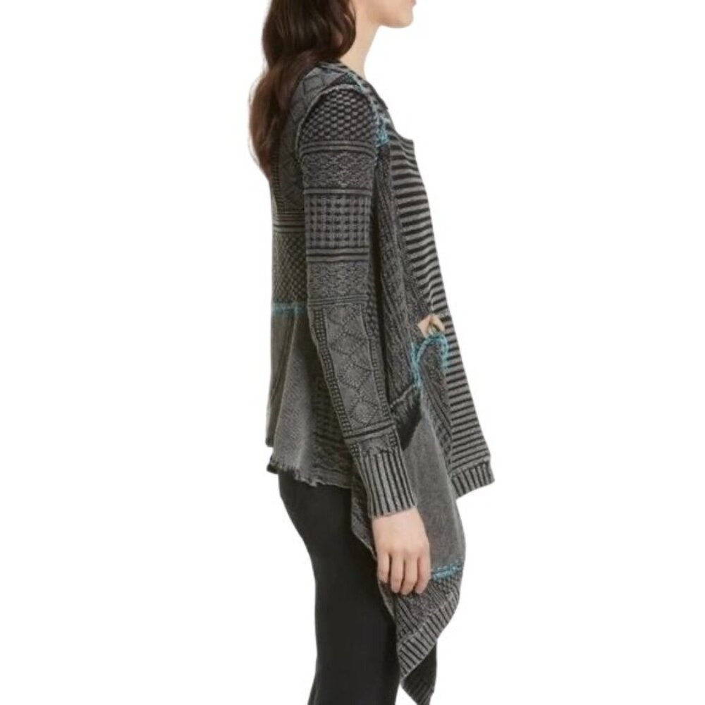 Free People Grey Patchwork Knit Duster Cardigan Sweater • Boho Coastal Cowgirl M - Picture 11 of 16